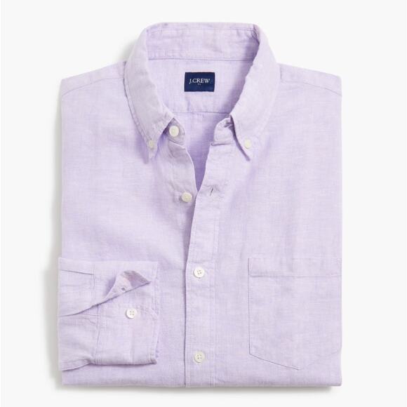 J.Crew Classic Fit Linen Shirt Mens M Purple Button Up Long Sleeve Lightweight - Picture 3 of 10